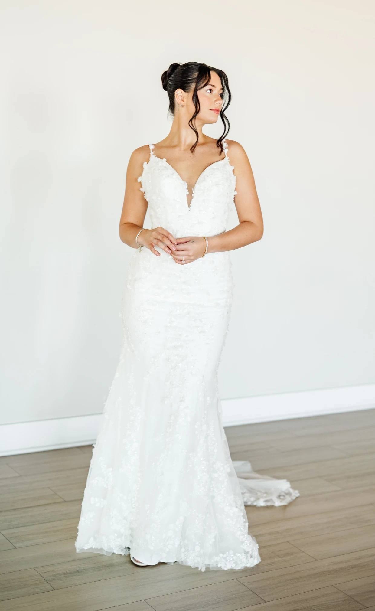 Model wearing a fitted deress